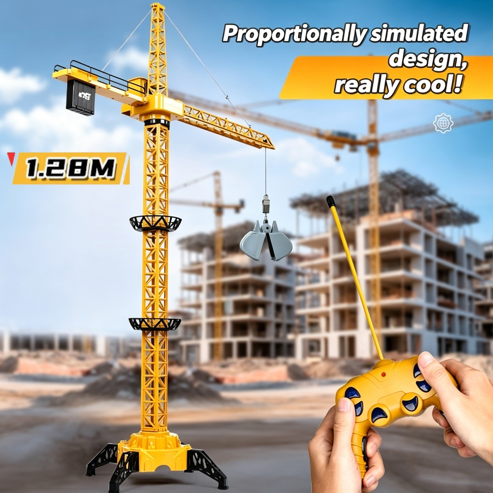 อัพเกรด 128 ซม.RC Tower Crane ของเล่น 2.4G รีโมทคอนโทรลก่อสร้าง Crane 6CH 680 หมุนยกรุ่นสําหรับเด็ก