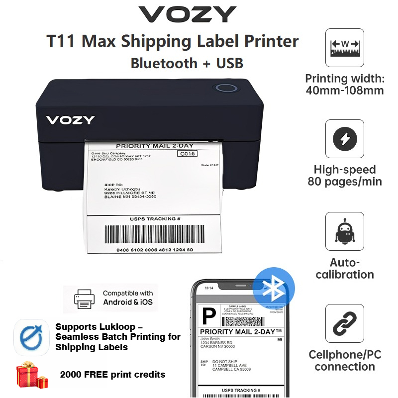 (ส่งด่วน2ชม) เครื่องพิมพ์ฉลากสินค้า ฉลากยา VOZY T6/T7/T11 WiFi+Bluetooth+USB ใบปะหน้า Shopee บาร์โค้ด ไม่ใช้หมึกประกันไทย Thermal Printer เครื่องพิมพ์ฉลากความร้อน
