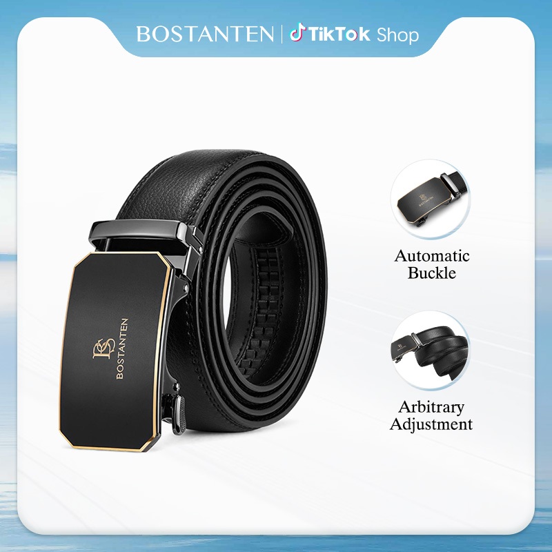 BOSTANTEN Force เข็มขัดผู้ชาย เข็มขัดหนังธุรกิจ หัวล็อกอัตโนมัติ พร้อมกล่องของขวัญ ของขวัญสำหรับผู้ชาย