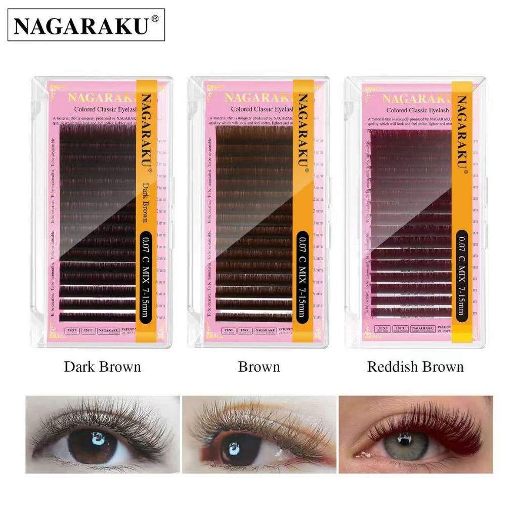NAGARAKU ผสม 7 ~ 15 มม.ขนตาผ้าไหม Lashes False Mink สีปลอมธรรมชาติ EyeLash สีน้ําตาล
