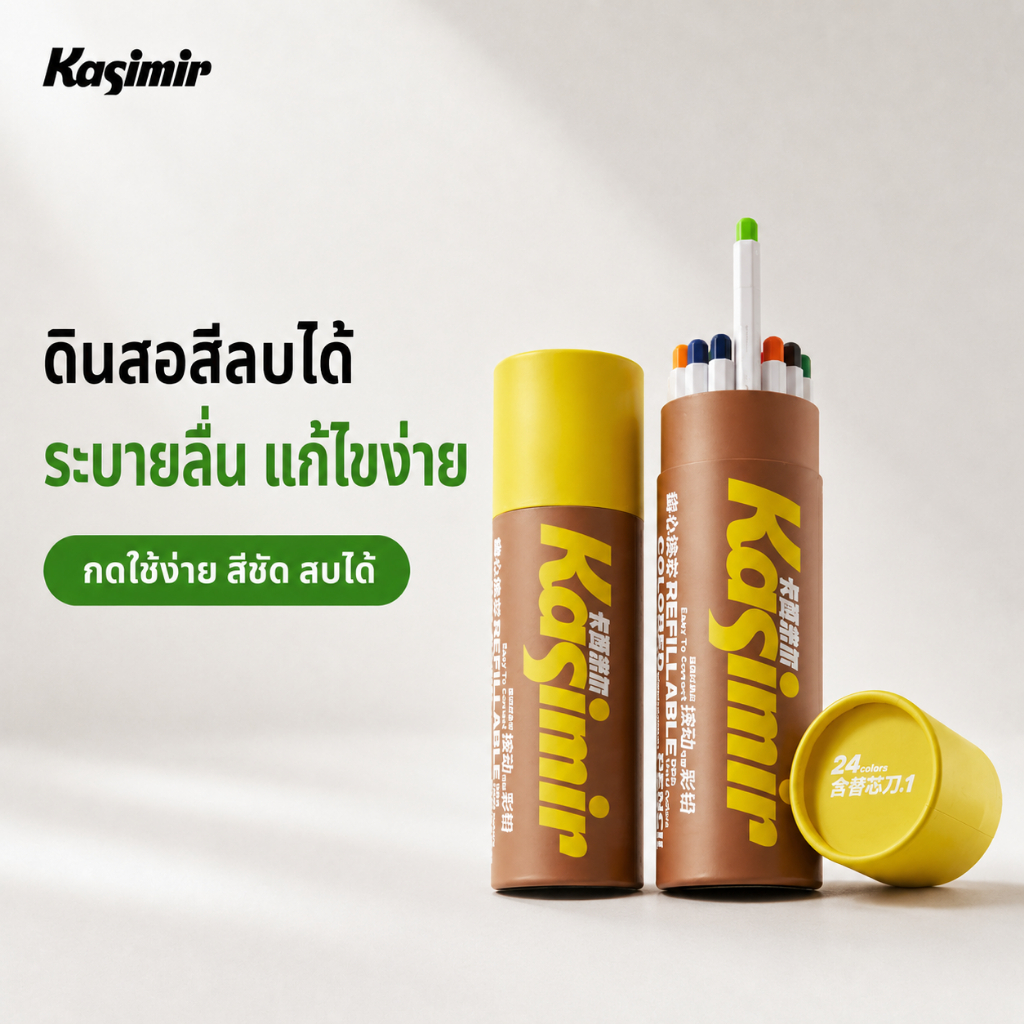 kasimir ดินสอสี ดินสอสีแบบกดลบได้ ไม่ต้องเหลาไส้ดินสอ เนียนนุ่ม ระบายง่าย สามารถลบด้วยยางลบได้