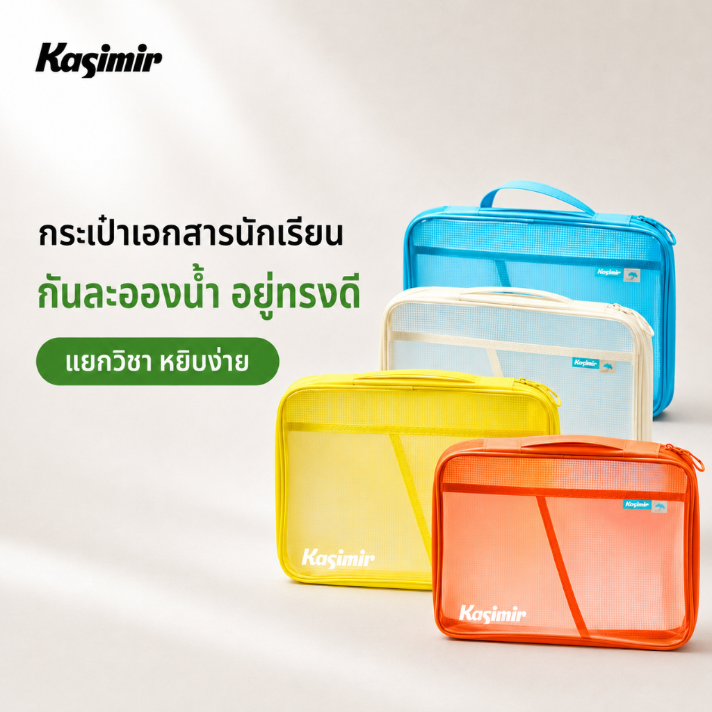 Kasimir กระเป๋าจัดระเบียบเก็บของ A4 กันน้ำ กันฝุ่น กระเป๋าถือนักเรียนความจุสูง ซิปแฟ้มกระเป๋า อุปกรณ์สํานักงาน