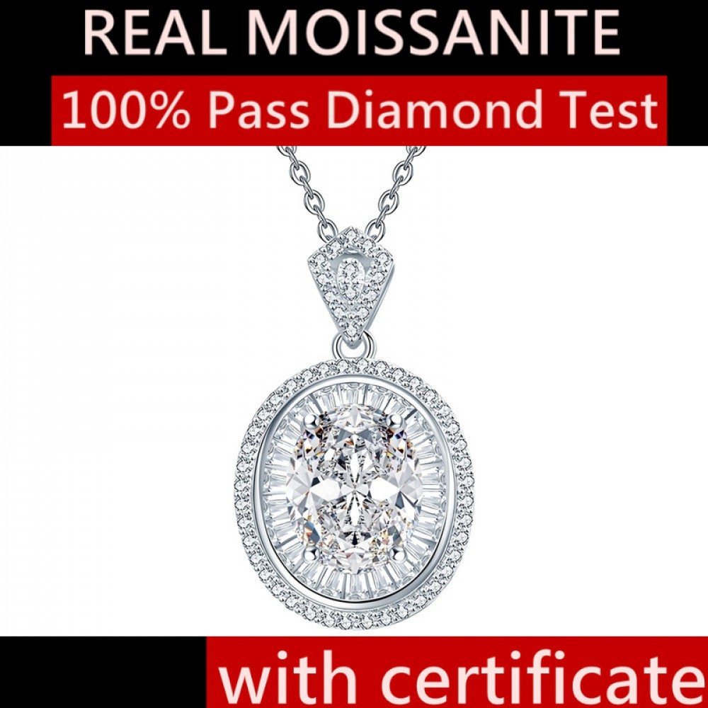 Moissanite Necklace สร้อยคอเงินแท้ 925 จี้เพชรโมซาไนต์แท้ 3 กะรัต จี้เครื่องตรวจเพชรผ่าน ทรงไข่ สี D ระดับ VVS1 3EX พร้อมใบรับรอง GRA เครื่องประดับหรู
