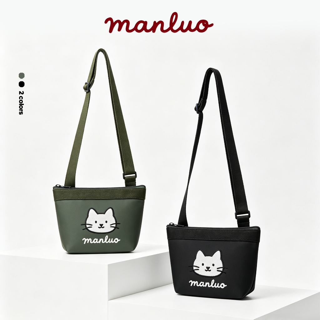 MANLUO Kitty Mini กระเป๋าสะพายข้างลายแมว โลโก้เปลี่ยนสี กันน้ำ น้ำหนักเบา Unisex พร้อมส่งในไทย