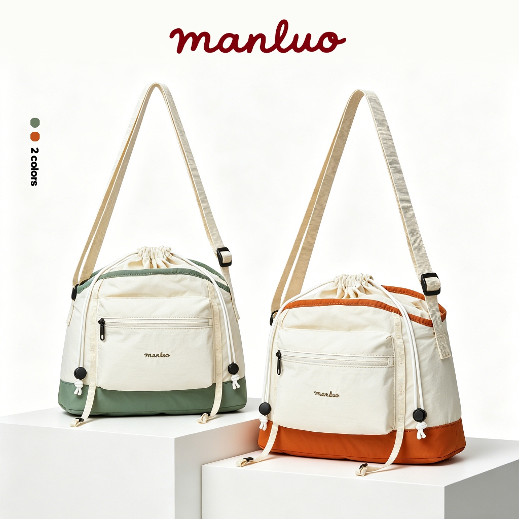 MANLUO Soft Bucket กระเป๋าสะพายทรงบักเก็ต กันน้ำ น้ำหนักเบา สไตล์เกาหลี Unisex พร้อมส่งในไทย