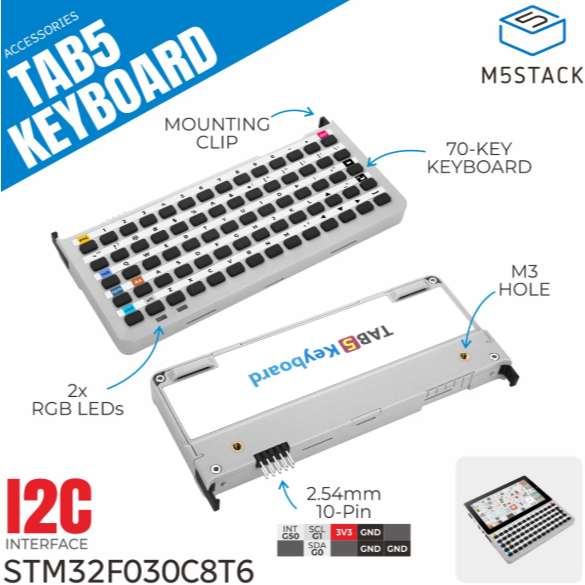 M5Stack Tab5 คีย์บอร์ด 70 คีย์คีย์บอร์ดทางกายภาพอินพุตโมดูลขยาย Tab5 พิเศษ