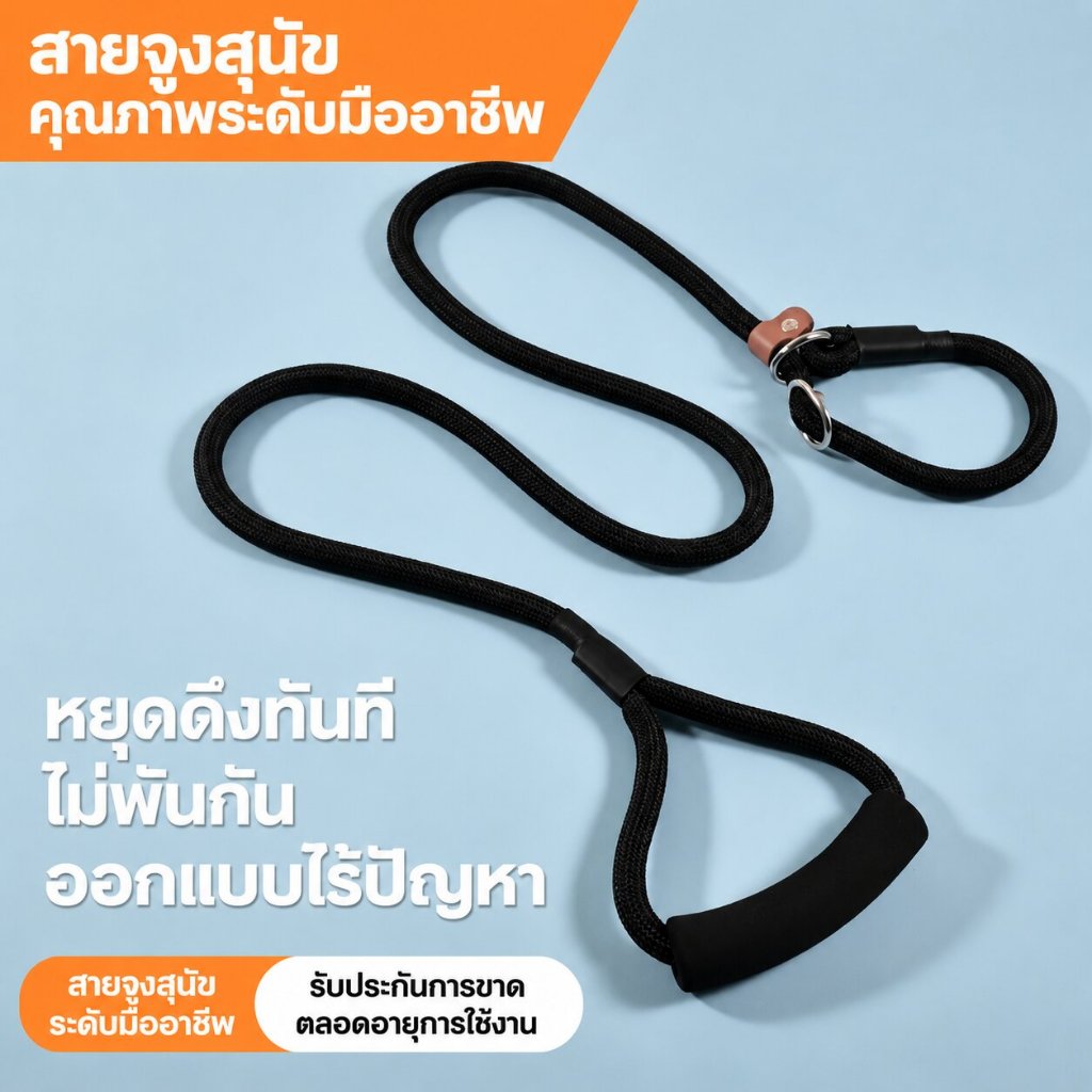【สายจูง P ตัวล็อกคู่ป้องกันดึง】สายฝึกสุนัขไนลอนเกรดปีนหน้าผา ปรับขนาดคอได้ ใช้ได้ลูกสุนัขถึงสุนัขใหญ่ ตัวหยุดหนังคู่ป้องกันรัดคอและหลุดหนี