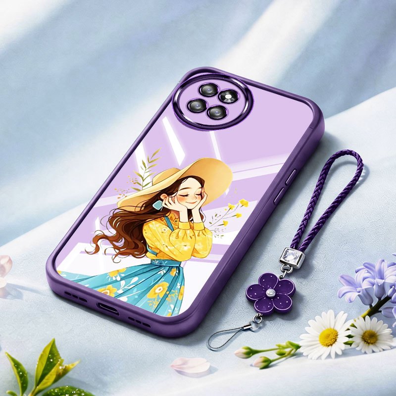 VRQR สําหรับ Itel S23 A50C A70 A06 S665L A665L เด็กสาวซิลิโคนใส Anti Drop เคสโทรศัพท์เชือกดอกไม้