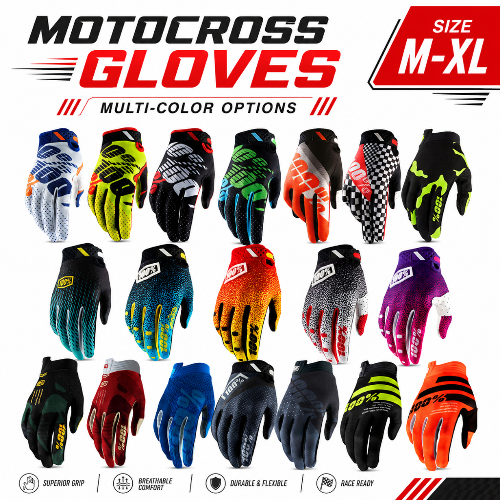 2026 100% ถุงมือวิบาก MX MTB BMX Enduro ถุงมือขี่มอเตอร์ไซค์เต็มนิ้วหลากสี