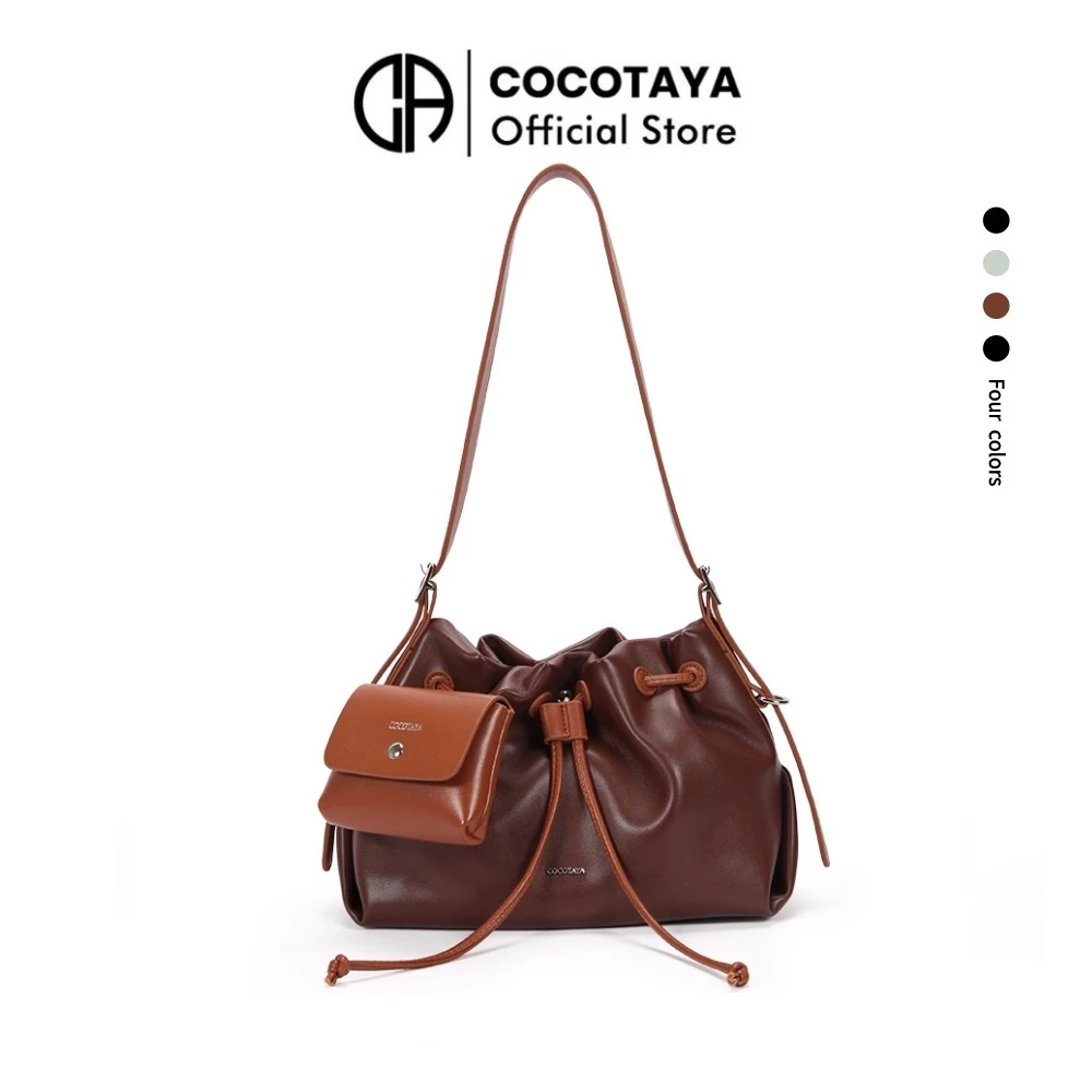COCOTAYA- กระเป๋าสะพายไหล่ PU ขนาดใหญ่ กระเป๋าสะพายข้างผู้หญิง กระเป๋าสะพาย พวงกุญแจ