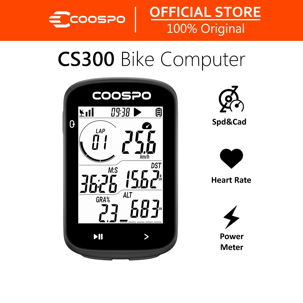 COOSPO CS300 GPS จักรยานคอมพิวเตอร์ขี่จักรยานไร้สายพร้อมจอ LCD แบบแบ็คไลท์อัตโนมัติ 2.6, Bluetooth5.