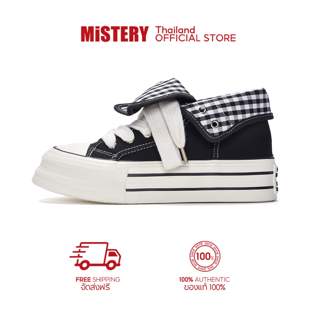 MiSTERY รองเท้าผ้าใบหุ้มข้อผู้หญิง ไซส์35-40 รองเท้านักเรียนสีดำ MIS-1724