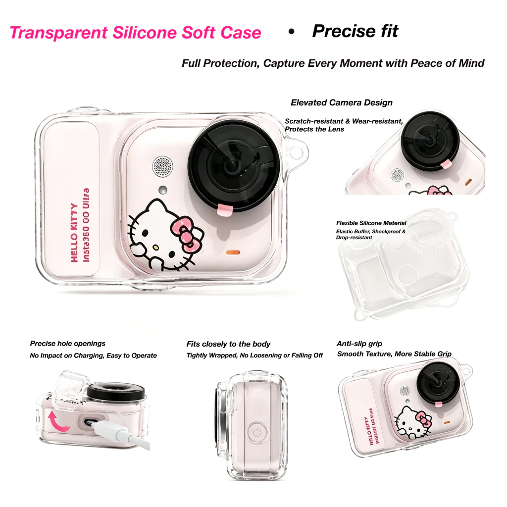 บลัชออนสีชมพูTPUป้องกันกรณีสําหรับInsta360 GoของขวัญหวานพิเศษKawaiiฝาครอบป้องกันเลนส์หมวกAnti-Lostสายคล้องBlingสร้อยข้อมือเชือกเส้นเล็กHello Kittyสติกเกอร์Fullป้องกัน thumbnail 9