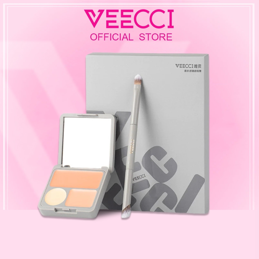 (100% ของแท้)VEECCI คอนซีลเลอร์ สามสี ให้ออกไป แปรง ปกปิดสิว ริ้วรอยต่างๆ รอยคล้ำ อเนกประสงค์ คอนซิลเลอร์  (4.3g)