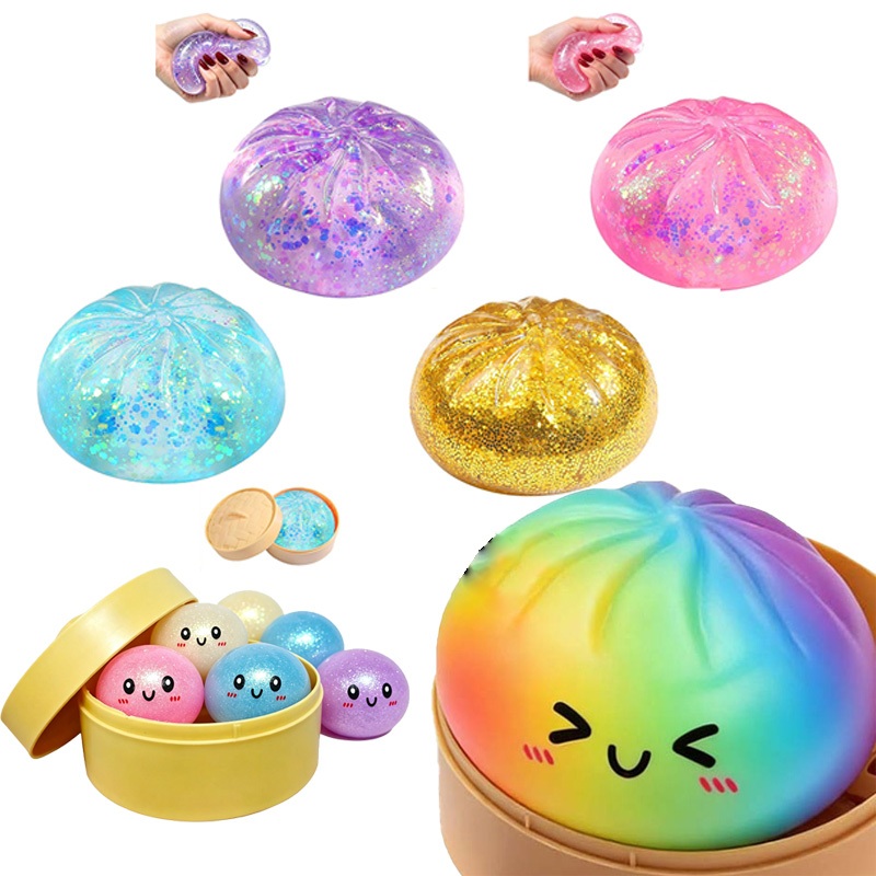 Needoh Glitter Dumpling Squishy ของเล่นเกี๊ยว Slime ความเครียดบรรเทา Fidget Anti ความวิตกกังวลของเล่น