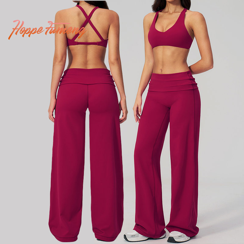Hope Fumeng Womens Cushion Beautiful Back Breathable Sport Bra และเอวสูงสบายๆกางเกงโยคะหลวม