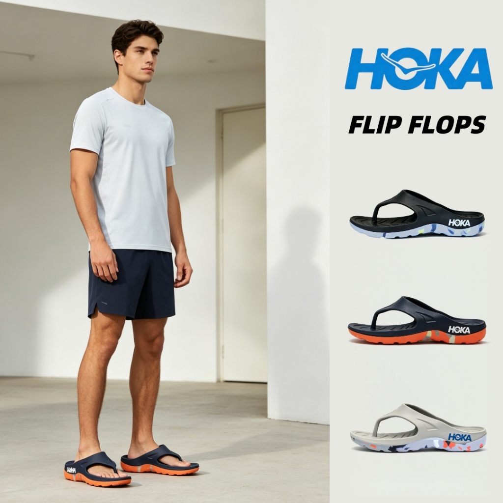 HOKA Mens Flip Flops เบาะนุ่มพิเศษ รองเท้าแตะชายหาดแห้งเร็วกันลื่น