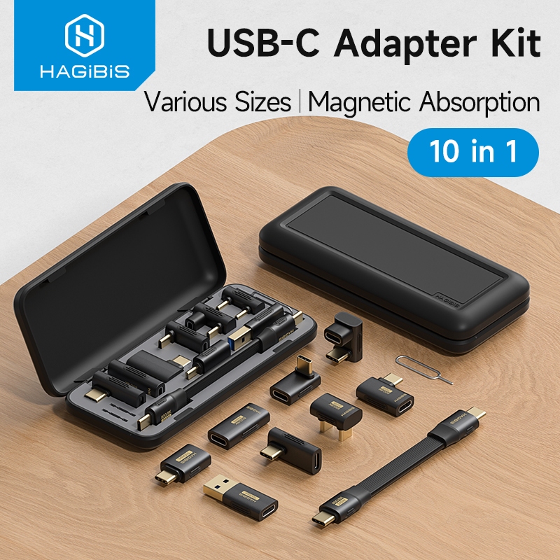 Hagibis USB C อะแดปเตอร์ชุดมัลติฟังก์ชั่น USB4 สาย USB Type C อะแดปเตอร์มุมขวา 90 องศาชุดกล่องเก็บซิมการ์ด Eject Pin