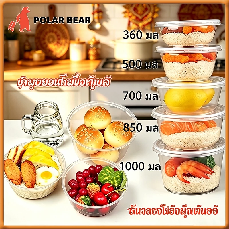 ชามพลาสติกแบบใช้แล้วทิ้ง, ผงน้ําแข็ง, บรรจุภัณฑ์ซุปหวาน, กล่องถนอมอาหาร, เบนโตะอาหารจานด่วนโปร่งใส, ชามกลม, 360/500/700/850/1000มล