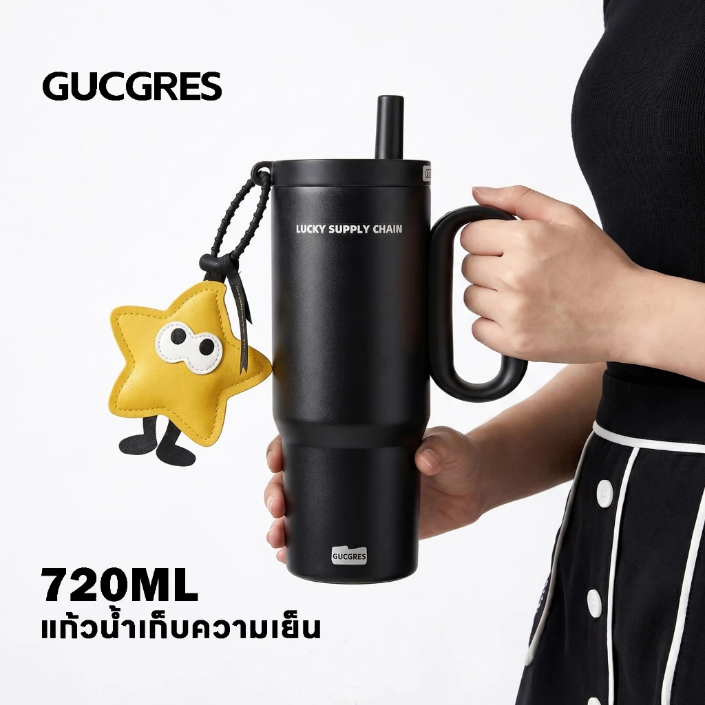 GUCGRES(720ml/24oz)แก้วเก็บความเย็น สแตนเลส316 มินิมอล เก็บความร้อน-ความเย็นได้ พร้อมหูจับและหลอดดูดน้ำ แก้วเคลือบเซรามิค มินิมอล thumbnail 9