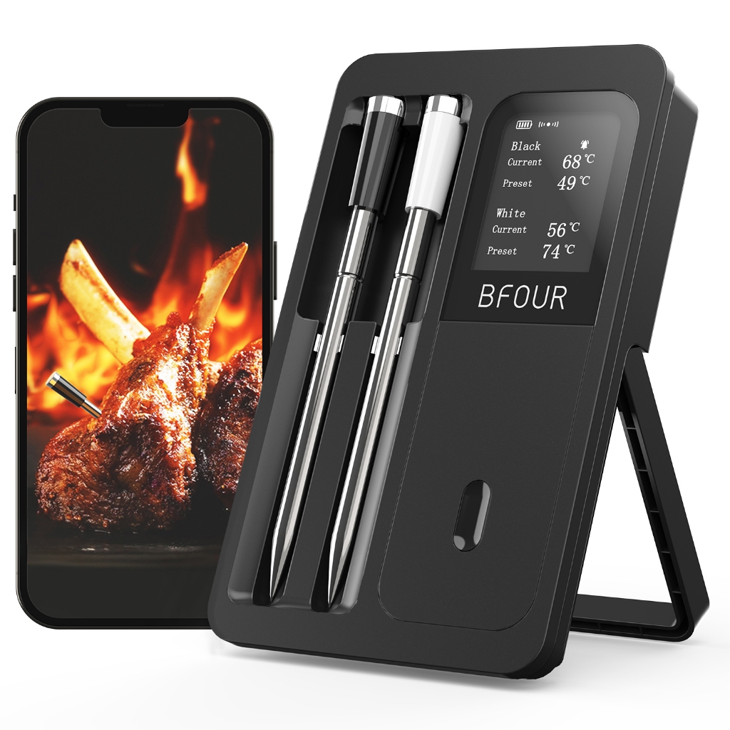 BFOUR BF-40 Pro เครื่องวัดอุณหภูมิเนื้ออัจฉริยะ, โพรบคู่, การตรวจสอบบลูทูธสําหรับบาร์บีคิว, เตาอบและย่าง