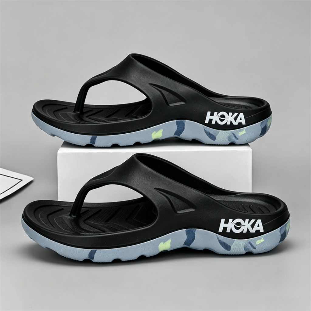 HOKA Mens Flip Flops เบาะนุ่มพิเศษ รองเท้าแตะชายหาดแห้งเร็วกันลื่น