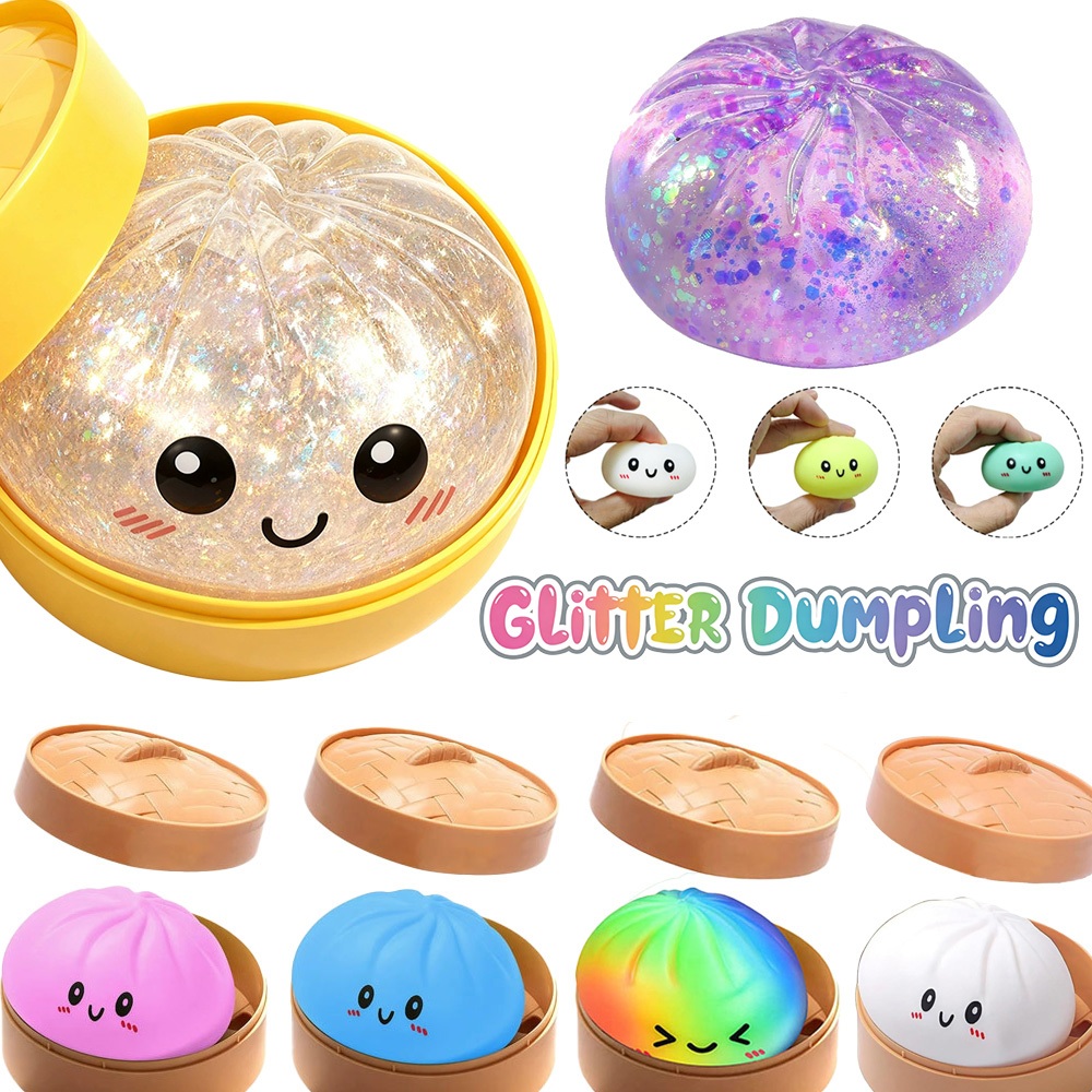 สกุชชี่ สกุชชี่ซาลาเปายกกล่อง ของเล่น Rainbow Glitter Dumpling ความเครียดบรรเทา Fidget ของเล่น