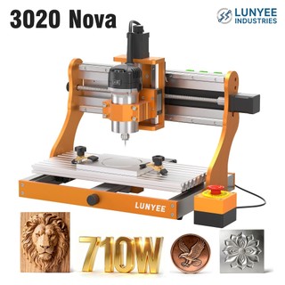 LUNYEE NEW 3020 Nova Desktop CNC Router  machine All-metal design laser engraving for Wood Acrylic Aluminum Brass, MDF and Plastics Cutting ,engraving machine with 710W Trim Router Spindle