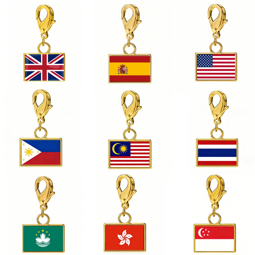 ธงประเทศขนาดเล็ก 10x6.6 มิลลิเมตร สแตนเลสเงางาม อัญญานสร้อยข้อมือ พร้อมขายส่ง