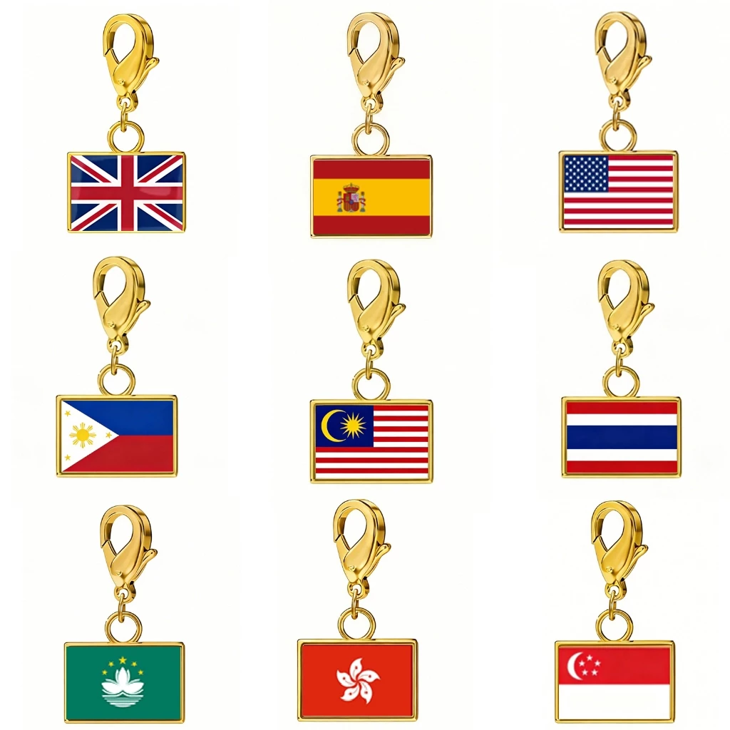 ธงประเทศขนาดเล็ก 10x6.6 มิลลิเมตร สแตนเลสเงางาม อัญญานสร้อยข้อมือ พร้อมขายส่ง