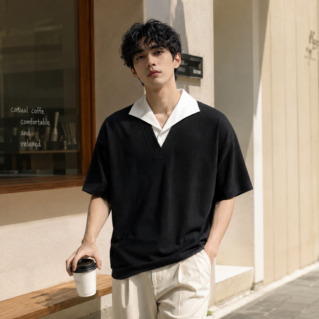 LARÉN เสื้อโปโลโอเวอร์ไซส์ผู้ชาย – คอปกสไตล์เกาหลี ผ้าเนื้อพรีเมียม สะดวกสบาย ระบายอากาศ และมินิมอล; เสนอลุคไฮเอนด์สุดหล่อ ที่มีสไตล์ง่าย สําหรับ