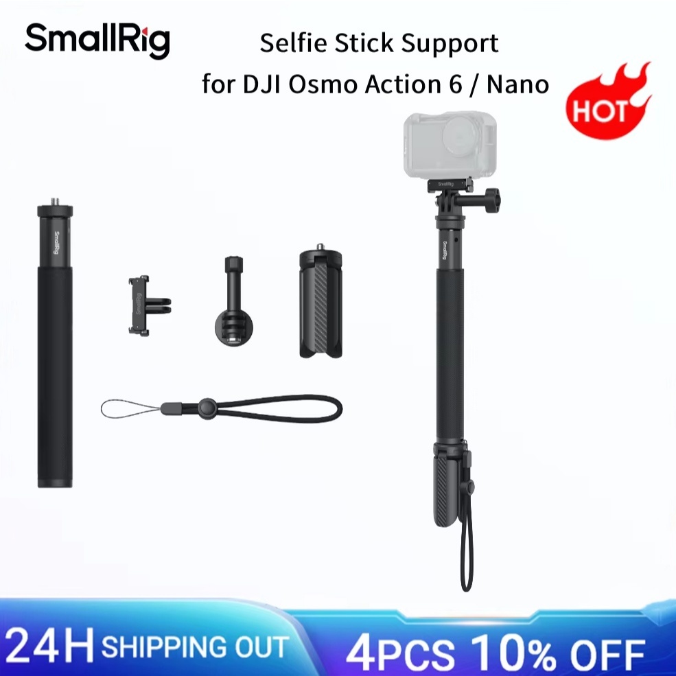 SmallRig Selfie Stick รองรับสําหรับ DJI Osmo Action 6 / Nano, พร้อม Action Camera Mount Quick Release Adapter รองรับสายรัดข้อมือ
