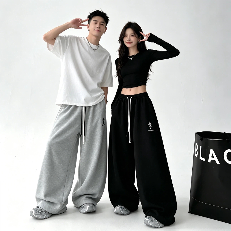 🎉Hi!by🎉 กางเกงขายาว คลาสสิค กางเกงขายาวลําลอง Baggy pants เอวยางยืด เรียบง่าย ขากว้าง ฮิต แฟชั่นเกาหลี เสริมบุคลิก ทรงหลวม แมชต์ได้ทุกสไตล์ M-3XL
