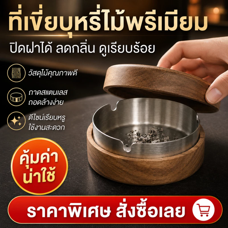 [Love Haven]จัดส่งรวดเร็ว ที่เขี่ยบุหรี่ ไม้เนื้อแข็งพร้อมฝาปิด ที่เขี่ยบุหรี่ในครัวเรือนระดับไฮเอนด์ ใช้กับโรงแรม ที่บ้าน นอกบ้าน cod