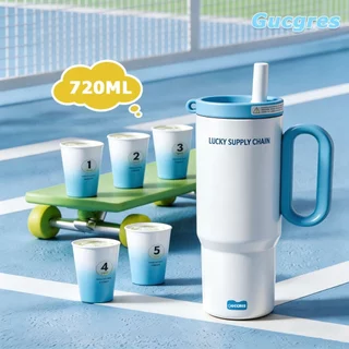 Gucgres(720ml/24oz)แก้วเก็บความเย็น สแตนเลส 316 เคลือบเซรามิก สไตล์โดปามีน แก้วน้ำความจุขนาดใหญ่ พร้อมหูหิ้ว+หลอดดูด