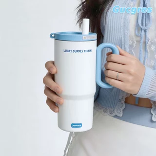 Gucgres(720ml/24oz)แก้วเก็บความเย็น สแตนเลส 316 เคลือบเซรามิก สไตล์โดปามีน แก้วน้ำความจุขนาดใหญ่ พร้อมหูหิ้ว+หลอดดูด