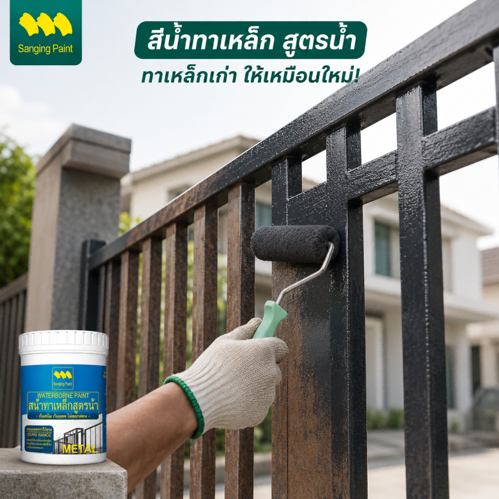 SanQing 1000ml สีทาเหล็กกันน้ำกันสนิม แห้งเร็ว ไม่มีสารพิษ ไม่มีกลิ่นฉุน  แถมอุปกรณ์ทาสีฟรี พร้อมส่ง