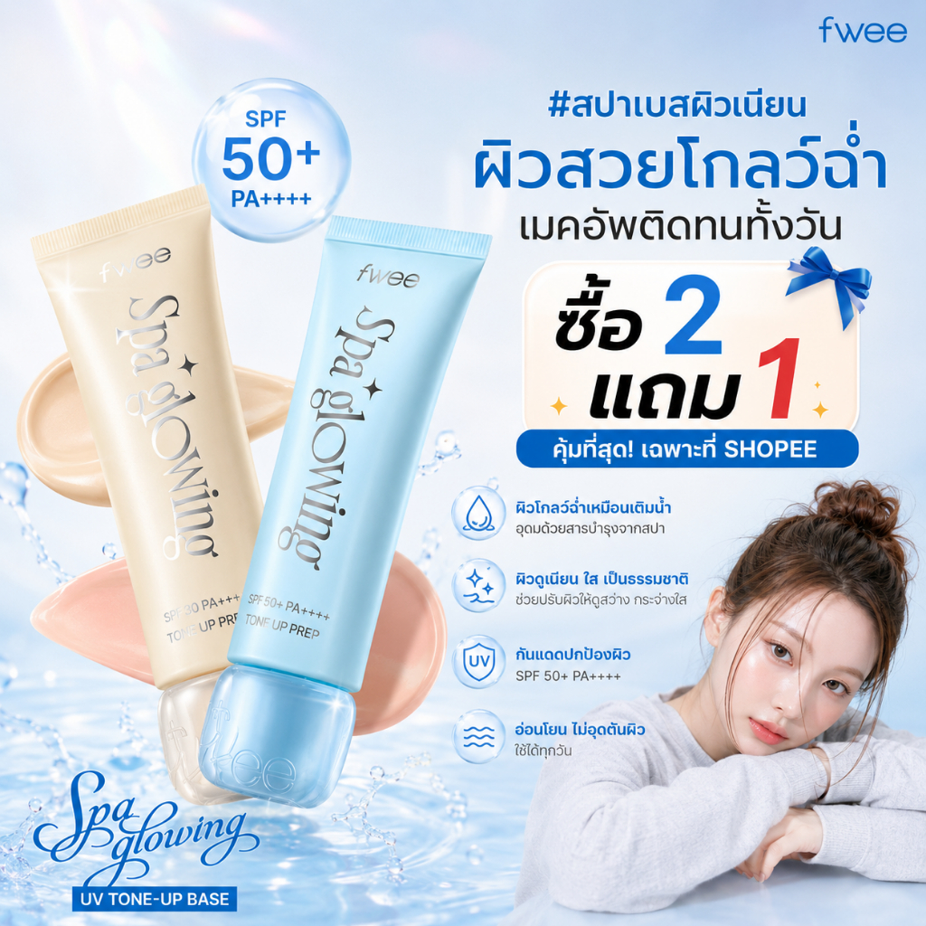 ( BUY 2 GET 1 ) Fwee Spa Glowing UV Tone Up Base – 2 สี / 35ml