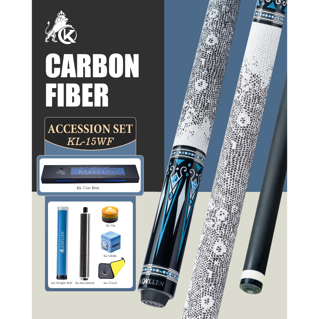 1.0 Series KONLLEN ไม้คิวสระว่ายน้ําคาร์บอนไฟเบอร์ 58 นิ้ว Professional Pool Sticks สําหรับผู้ใหญ่ Full Carbon Technology Low Deflection Pool Cue บิลเลียดคิวพร้อมปลาย 12.5 มม.