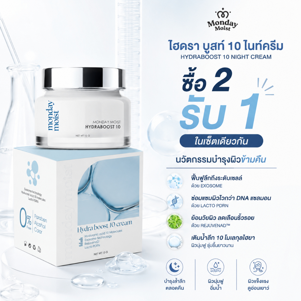 ( ซื้อ 2 แถม 1 ) วันจันทร์มอยส์ ไฮดราบูสท์ 10 เซรั่ม (15ก)  กู้ผิวโทรม หมองคล้ํา ส่งไฮเดรชั่นลึกถึงระดับเซลล์ ปลอดภัยสําหรับตั้งครรภ์ให้นมบุตร