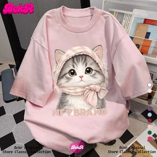 【จัดส่งตลอด 24 ชั่วโมง】🔥BCKR แมวน่ารัก คอกลม เสื้อ tshirt oversize 😽 ชุดหน้าร้อน ผู้หญิง YG6390