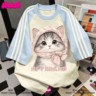 【จัดส่งตลอด 24 ชั่วโมง】🔥BCKR แมวน่ารัก คอกลม เสื้อ tshirt oversize 😽 ชุดหน้าร้อน ผู้หญิง YG6390