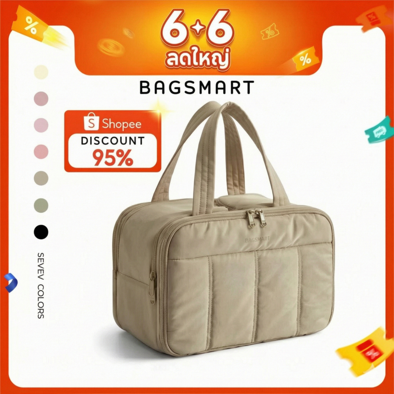 BAGSMART กระเป๋าห้องน้ำท่องเที่ยวกระเป๋าห้องน้ำขนาดใหญ่สำหรับผู้หญิงผู้จัดกระเป๋าเครื่องสำอางเบา