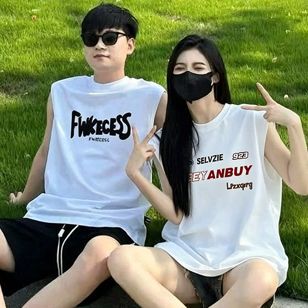 COD เสื้อกล้ามแขนกุดผ้าฝ้ายแท้สำหรับผู้ชายและผู้หญิง เสื้อยืดแขนกุดคอกลมแฟชั่นสบายๆ สำหรับฤดูร้อน คู่รัก