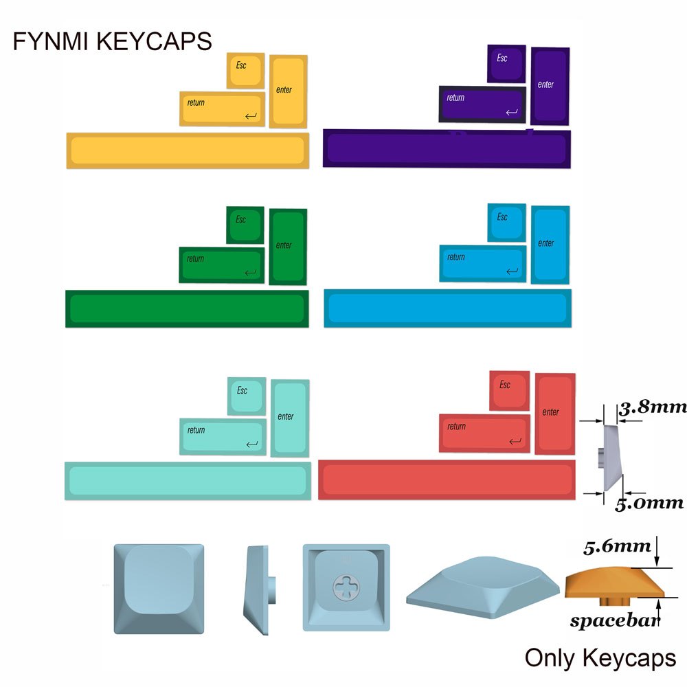 Fynmi 6 สีรายละเอียดต่ํา Extra 4 Keycaps 1u/2u/2.25u/6.25u PBT Dye Sublimation Low Profile Keycaps