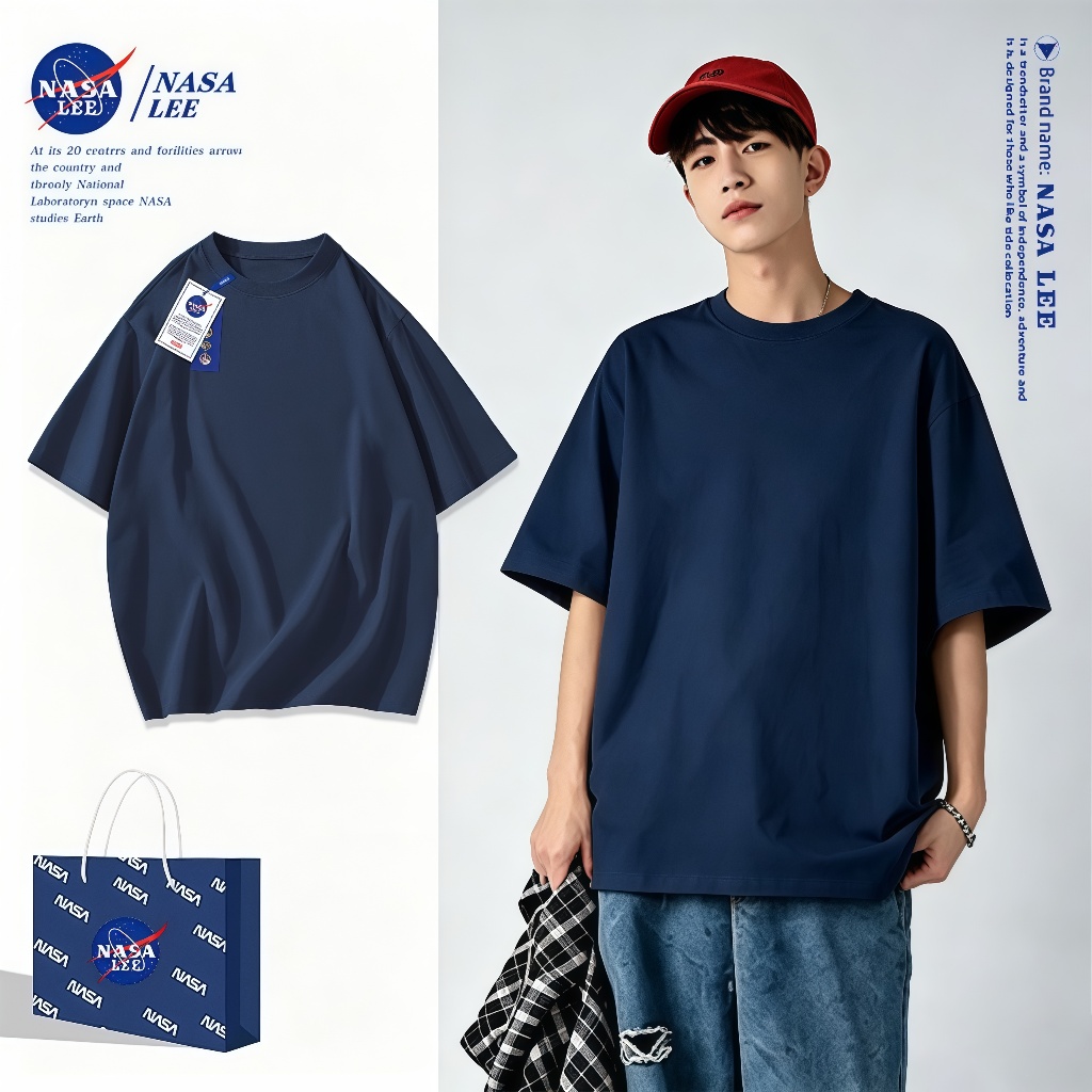 NASA เสื้อยืดแขนสั้น สไตล์มินิมอล Unisex ผ้าคอตตอน สีพื้น คอกลม ทรงหลวม ใส่สบาย ระบายอากาศได้ดี สำหรับฤดูร้อน