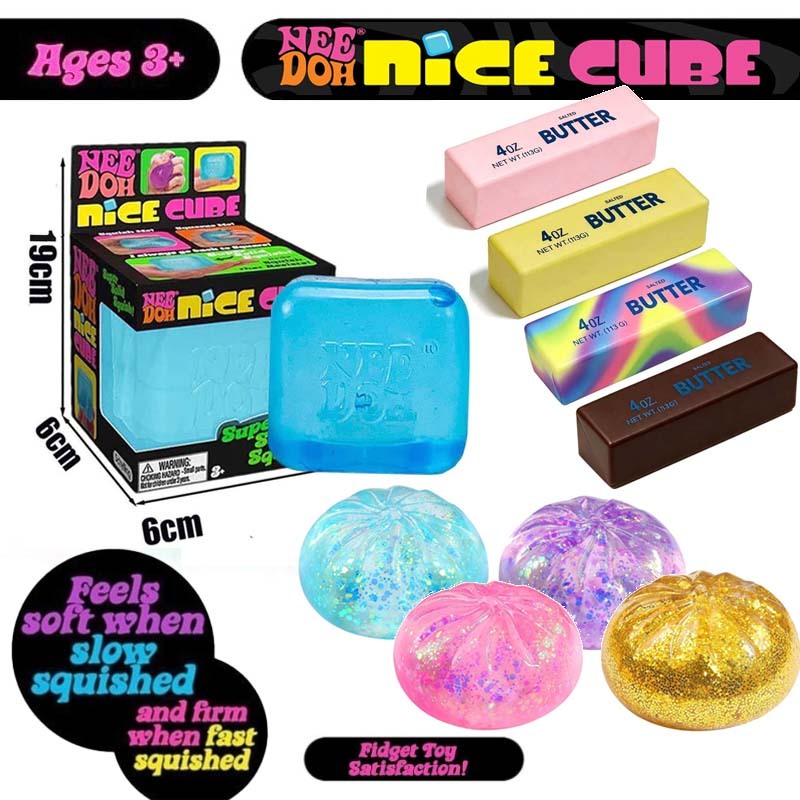 Schylling NeeDoh Nice Cube บรรเทาความเครียดของเล่น NeeDoh Nice Ice Baby เหมาะสําหรับมือเล็กๆ To Grasp, บีบ, และ Smush
