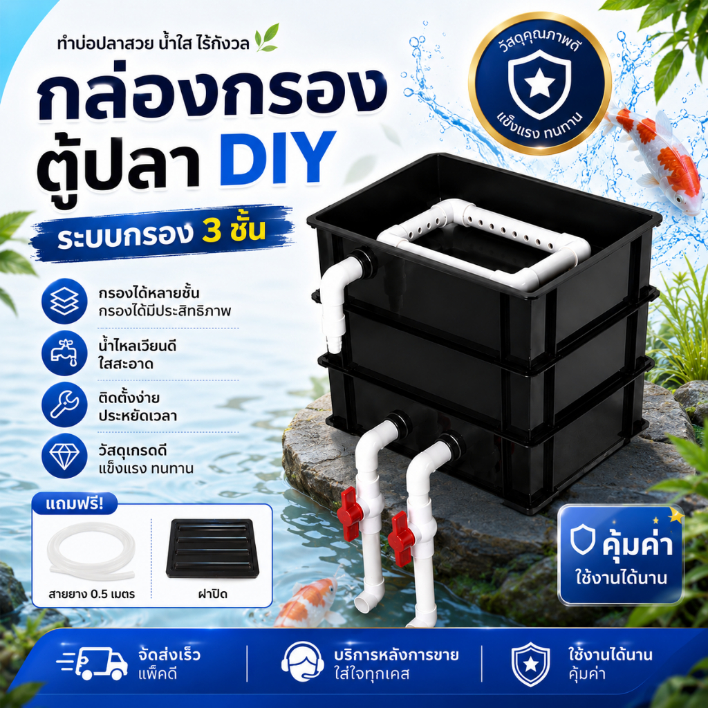 กล่องกรองตู้ปลา DIY กล่องกรองน้ำตู้ปลาแบบกล่องหมุนเวียน กรองภายนอกหลายชั้น น้ำใสภายใน 3–7 วัน คุ้มค่าที่สุด