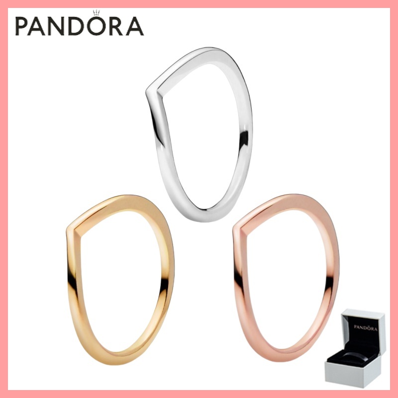 ของแท้ 100% (พร้อมกล่อง) Pandora S925 เงินสเตอร์ลิงตัวแทนเพื่อซื้อผลิตภัณฑ์ของขวัญวันเกิดแหวน Wishbone ขัด
