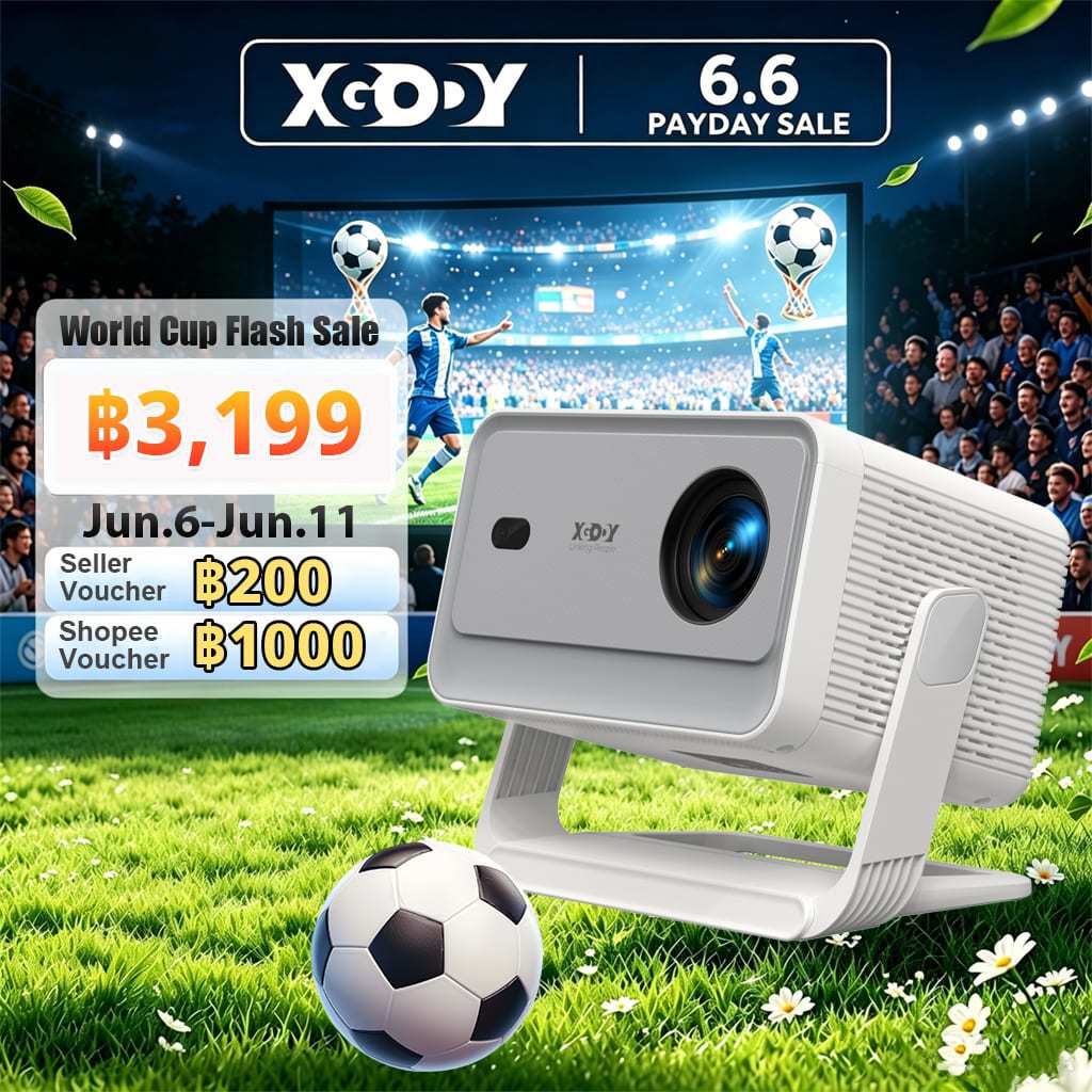 XGODY โปรเจคเตอร์มินิ A6 PRO 1080P HD โปรเจคเตอร์พกพาสำหรับใช้ในบ้าน พร้อม YouTube ในตัว, โปรเจคเตอร